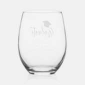 卒業式2025 Script Navy パーソナライズされた Blue ステムなしワイングラス (裏面)