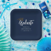 卒業式2025 Script Navy Blue ペーパープレート (パーティー)