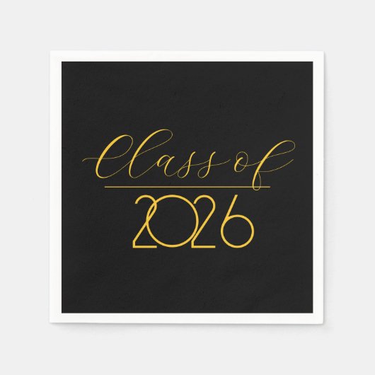 卒業式2026黒と金ゴールド スタンダードカクテルナプキン (正面)