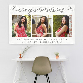 卒業式3フォトグレモダンイ書道ハート 横断幕