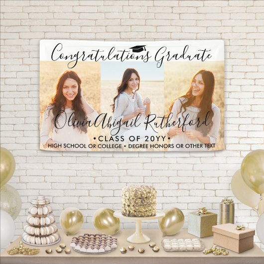 卒業式3フォトコラージュシンプルブラックスクリプト 横断幕