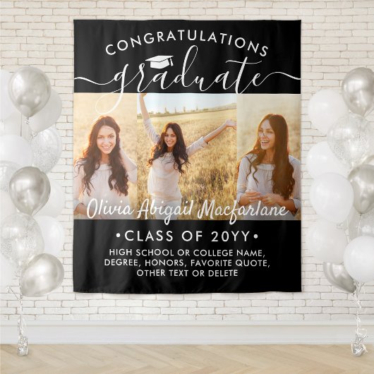 卒業式3フォトコラージュ大黒背景 タペストリー