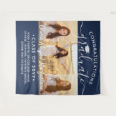 卒業式3フォトコラージュ海軍の背景 タペストリー (正面(横))