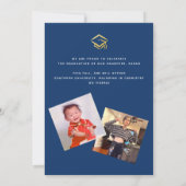 卒業式3フォトネイビーモダン金ゴールドグリッタースクリプト 案内状 (裏面)