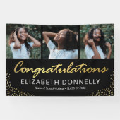 卒業式3フォトブラックモダン金ゴールドバナー 横断幕 (横)