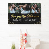 卒業式3フォトブラックモダン金ゴールドバナー 横断幕 (インサイチュ)