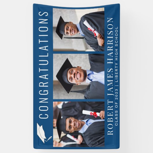 卒業式3写真おめでとうございます青 横断幕 (縦)