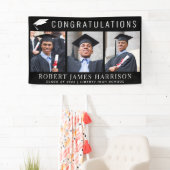 卒業式3写真おめでとうブラック 横断幕 (インサイチュ)