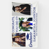 卒業式3写真おめでとうGrad 2025ブルーホワイト 横断幕 (縦)