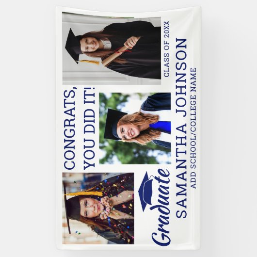 卒業式3写真おめでとうGrad 2025ブルーホワイト 横断幕 (縦)