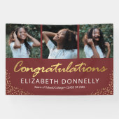 卒業式3写真ブルゴーニュモダンー金ゴールドバナー 横断幕 (横)