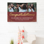 卒業式3写真ブルゴーニュモダンー金ゴールドバナー 横断幕 (インサイチュ)