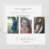 卒業式3写真モダンオーバーレイパーティー 招待状 (正面/裏面)