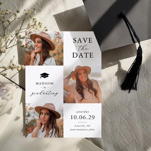 卒業式3枚の写真 Save The Date カード