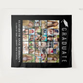 卒業式30枚の写真 黒の写真ブース背景 タペストリー (正面(横))