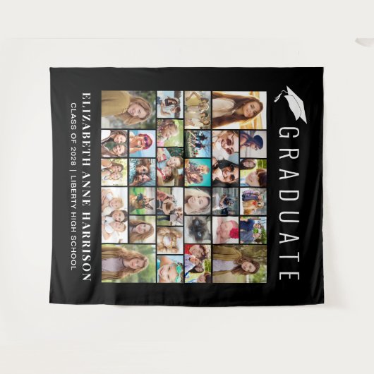 卒業式30枚の写真 黒の写真ブース背景 タペストリー