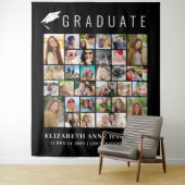 卒業式30枚の写真 黒の写真ブース背景 タペストリー (インサイチュ)