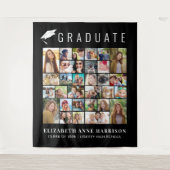 卒業式30枚の写真 黒の写真ブース背景 タペストリー (正面)