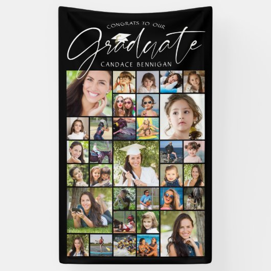 卒業式33フォトコラージスクリプト白黒 横断幕 (縦)