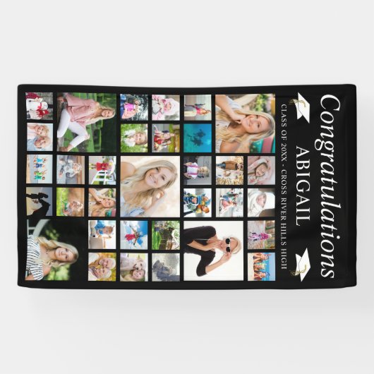 卒業式33フォトコラージュミニマルブラック 横断幕 (横)