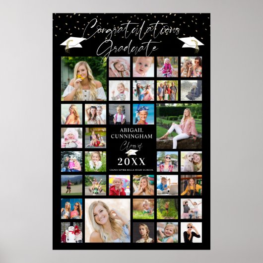 卒業式35フォトコラージスクリプトカスタムの色 ポスター (正面)