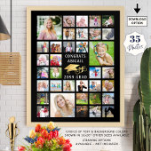 卒業式35フォトコラージメタリック金ゴールドブラック ポスター