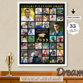 卒業式35フォトコラージュブラック金ゴールドキャップ ポスター