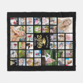 卒業式35フォトコラージュCLASS YEARブラック フリースブランケット (正面(横))