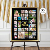 卒業式35フォトコラージュCLASS YEARブラック ポスター