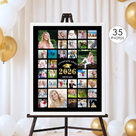 卒業式35フォトコラージュCLASS YEARブラック ポスター