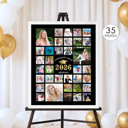 卒業式35フォトコラージュCLASS YEARブラック ポスター