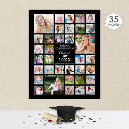 卒業式35フォトコラージュCLASS YEARブラック ポスター