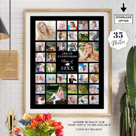 卒業式35フォトコラージュCLASS YEARブラック ポスター