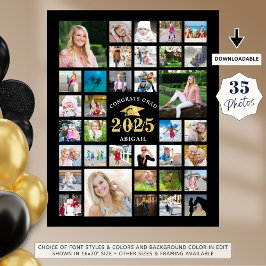 卒業式35フォトコラージュCLASS YEARブラック ポスター