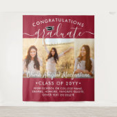 卒業式3 フォトコラージュ 赤と白の背景 タペストリー (正面)