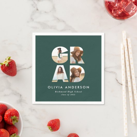 卒業式4フォトグモダンロパーソナライズされたーン スタンダードカクテルナプキン (インサイチュ)