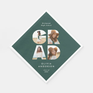 卒業式4フォトグモダンロパーソナライズされたーン スタンダードランチョンナプキン