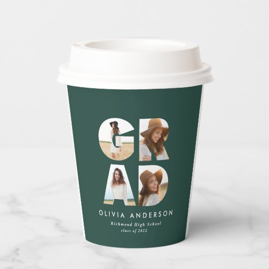 卒業式4フォトグモダンロパーソナライズされたーン 紙コップ (裏面)