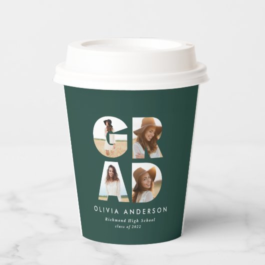 卒業式4フォトグモダンロパーソナライズされたーン 紙コップ (正面)