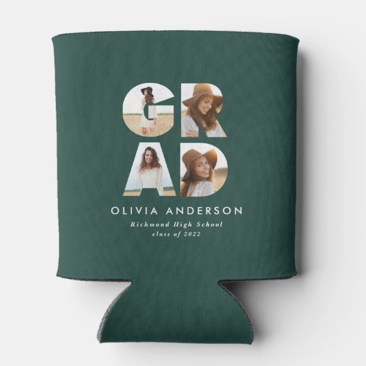 卒業式4フォトグモダンロパーソナライズされたーン 缶クーラー (裏面)