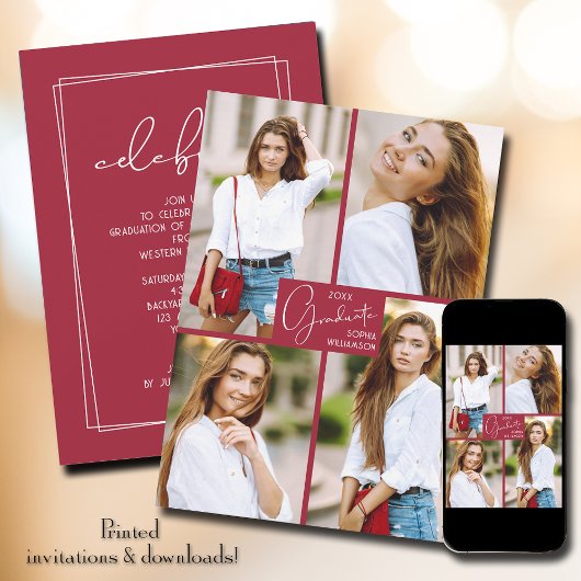 卒業式4フォトコラージュパーティの招待状 招待状