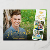 卒業式4フォトコラージュ金箔の発表 箔招待状 (正面)