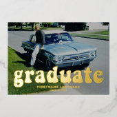 卒業式4フォトレトロファンキー金ゴールドパーティー 箔招待状 (正面)