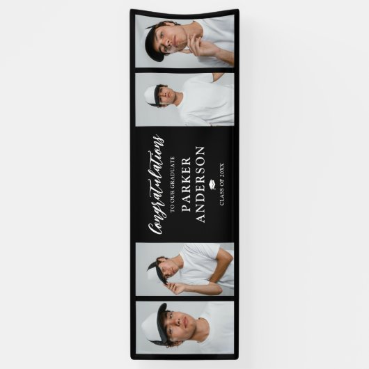 卒業式4写真コラージュおめでとうございます 横断幕 (縦)