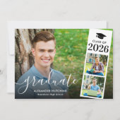 卒業式4写真コラージュのモダン発表 案内状 (正面)