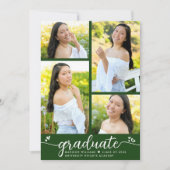 卒業式4写真モダン書道ハート緑 案内状 (正面)