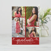 卒業式4写真モダン書道ハート赤 案内状 (スタンド正面)