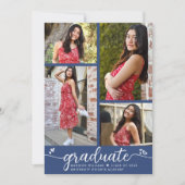 卒業式4写真モダン書道ハート青 案内状 (正面)