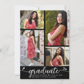 卒業式4写真モダン書道ハート黒 案内状 (正面)