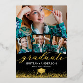 卒業式4写真実在金ゴールド 箔招待状 (正面)